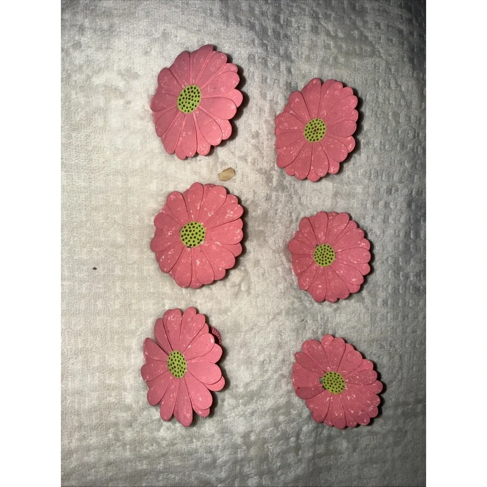 Crate And Barrel Pink Gerbera Daisy Flower Napkin Rings Set Of 6